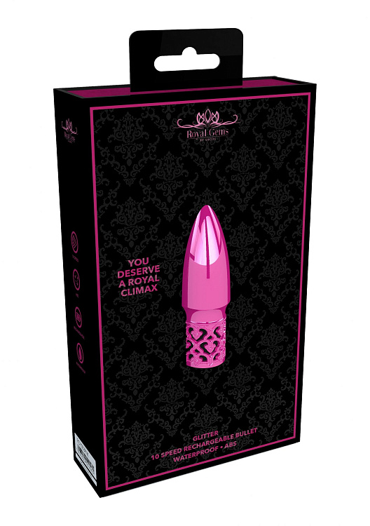 Розовая перезаряжаемая вибропуля Glitter - 6,8 см.
