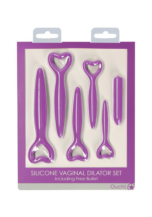 Набор фиолетовых вагинальных расширителей с вибропулей Silicone Vaginal Dilator Set