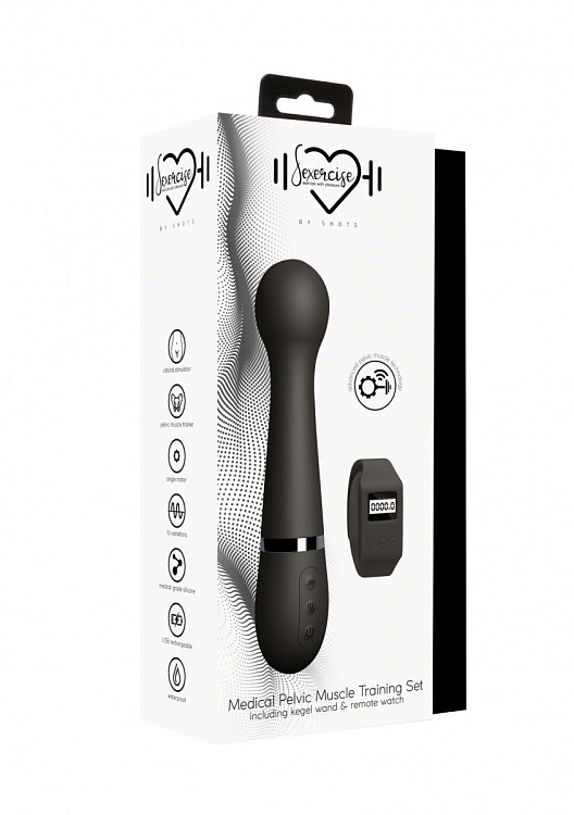 Черный вибромассажер Kegel Wand - 18,5 см.