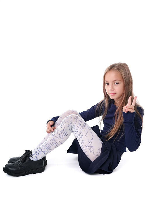 Белые детские колготки с принтом в виде формул, вычислений и схем