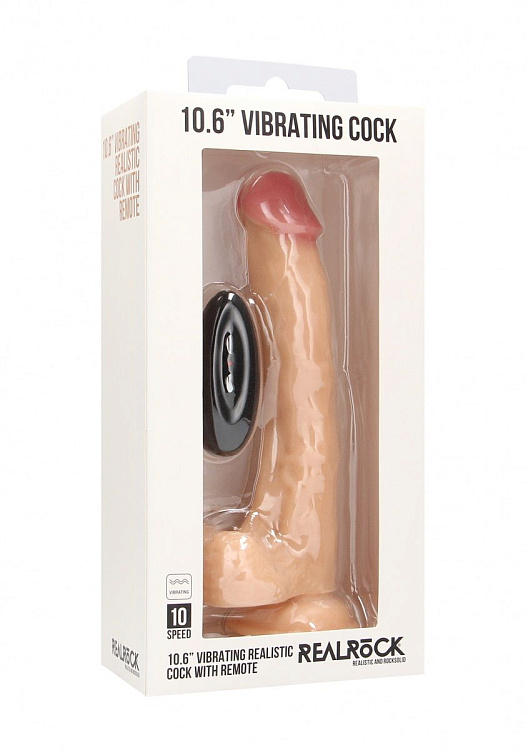 Телесный вибратор-реалистик Vibrating Realistic Cock 10  With Scrotum - 27 см.