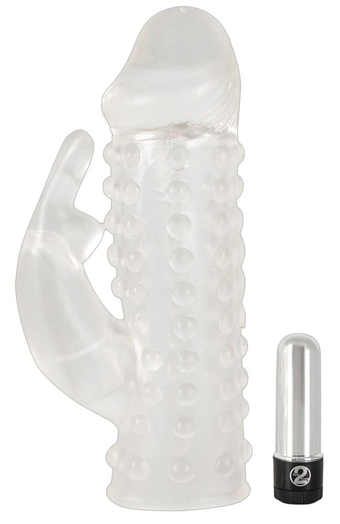 Насадка на пенис с клиторальным вибростимулятором Vibrating XTension with Clit-Rabbit - 17 см.
