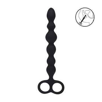 Черная анальная цепочка Beaded Silicone Anal Probe with Double Loop - 24 см.