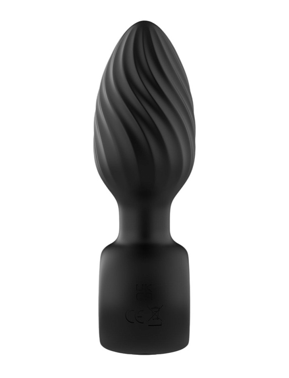Черная анальная пробка с вибрацией, вращением и пультом ДУ