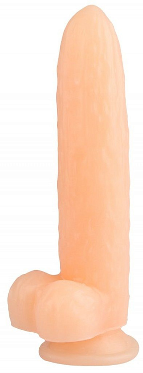 Телесный фаллоимитатор-огурец на присоске - 25 см.