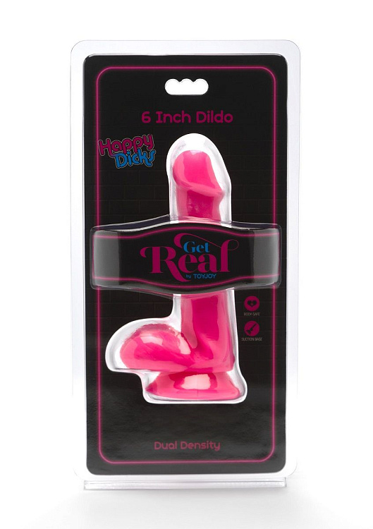 Розовый фаллоимитатор Happy Dicks Dildo 6 inch Balls - 15,2 см.