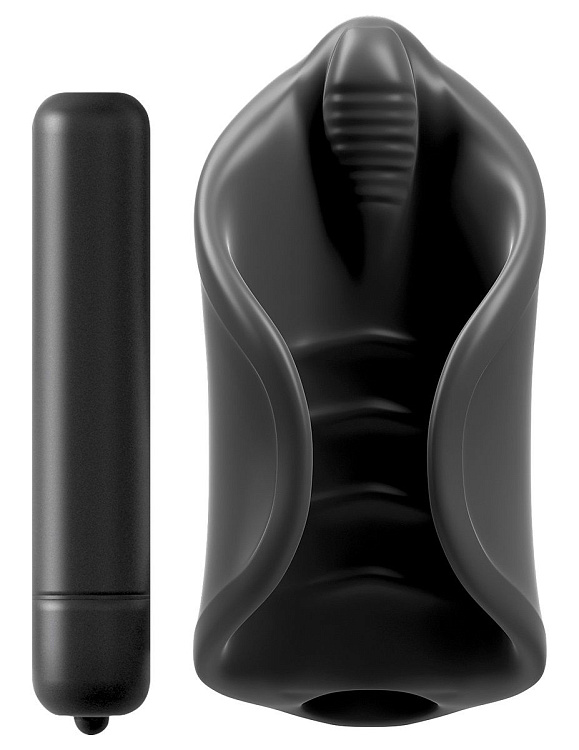 Чёрный мастурбатор Vibrating Silicone Stimulator с вибрацией