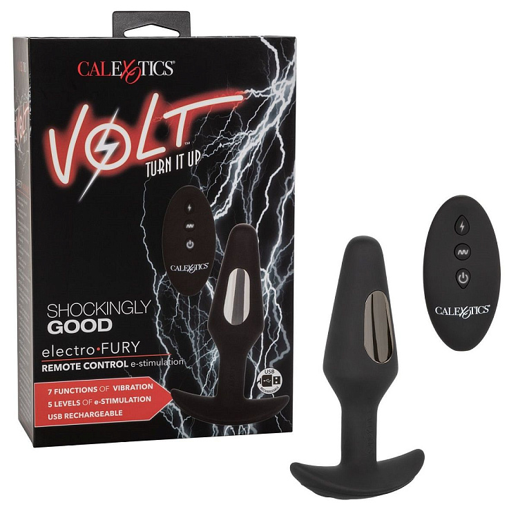 Черная анальная пробка с электростимуляцией Volt Electro-Fury - 12,75 см.