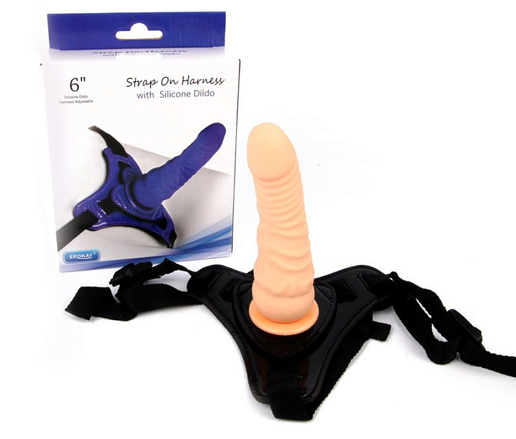 Телесный поясной страпон Strap On Harness with Silicon Dildo - 14 см.