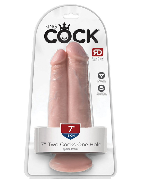 Сдвоенный телесный фаллоимитатор на присоске 7  Two Cocks One Hole - 20,3 см.