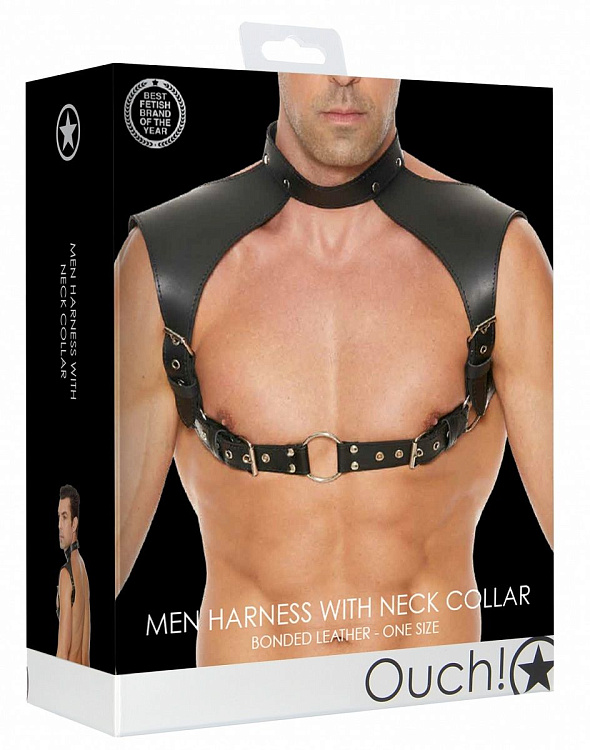 Черная мужская портупея Men Harness With Neck Collar