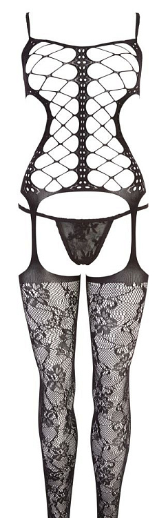 Откровенный комбинезон-сетка в комплекте с трусиками-стринг