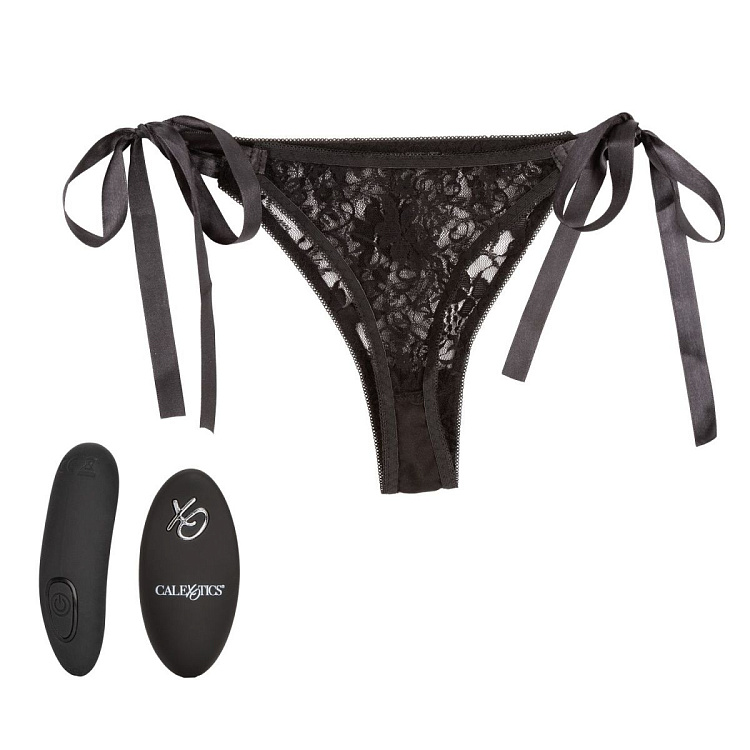 Черные кружевные трусики с вибратором для стимуляции клитора Remote Control Lace Thong Set