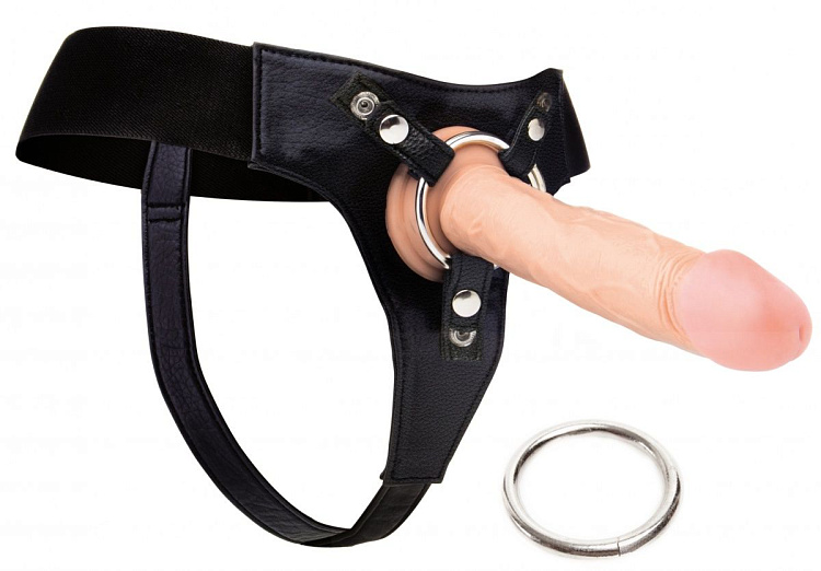Черные трусики Harness Deluxe для страпона O-ring