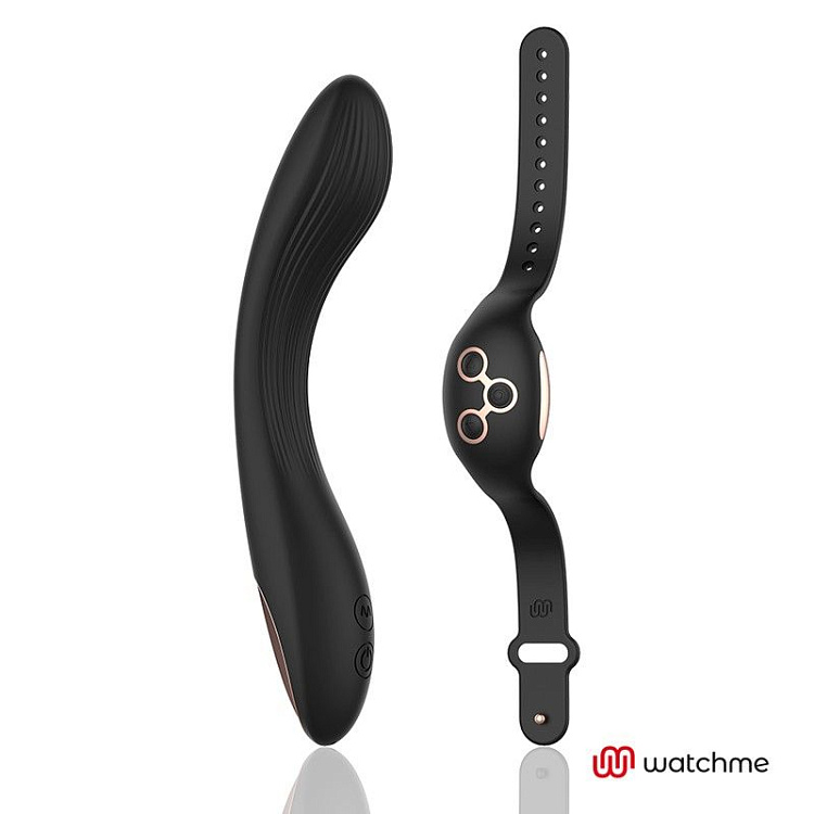 Черно-золотой вибратор с пультом-часами Anne s Desire Curve G-Spot Vibe Wireless Watchme - 20,5 см.