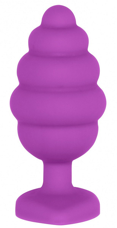 Фиолетовая анальная пробка Regular Ribbed Diamond Heart Plug - 7 см.