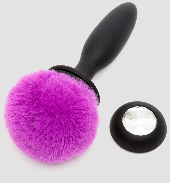 Черная анальная вибропробка Rechargeable Vibrating Bunny Tail Butt Plug Small