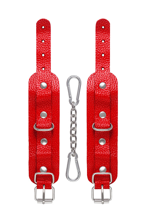 Красные кожаные наручники-браслеты со скруглёнными углами