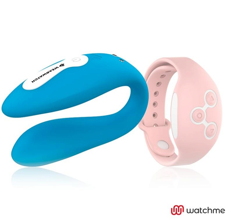 Голубой вибратор для пар с нежно-розовым пультом-часами Weatwatch Dual Pleasure Vibe