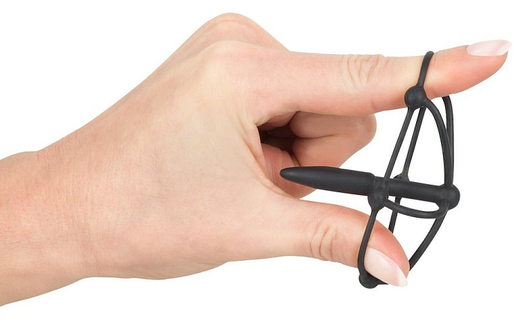 Черный силиконовый расширитель Penis Plug with Glans Cage