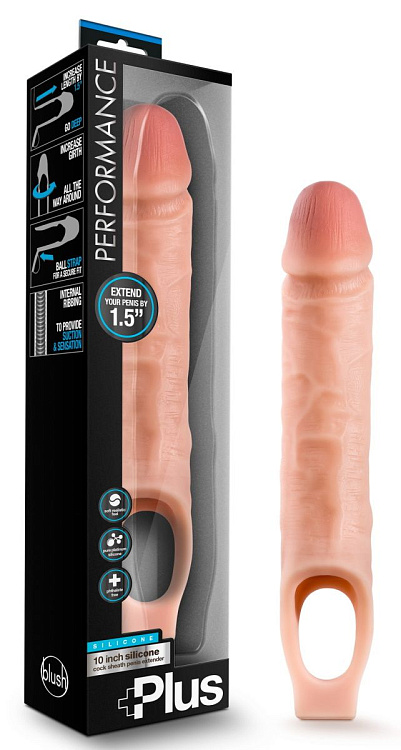 Телесный реалистичный фаллоудлинитель 10 Inch Silicone Cock Sheath Penis Extender - 25,4 см.