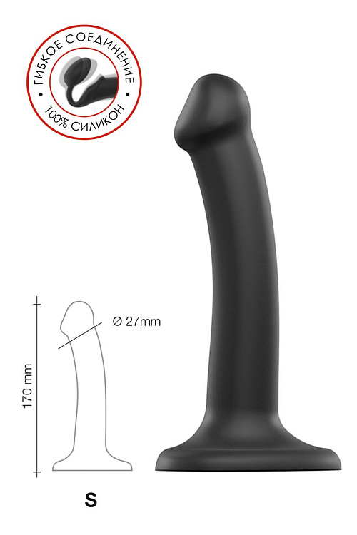 Черный фаллос на присоске Silicone Bendable Dildo S - 17 см.