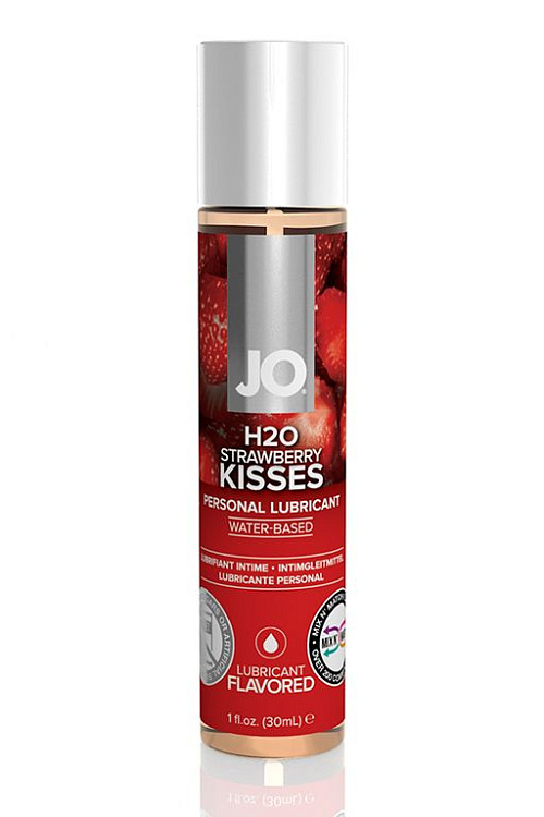 Лубрикант на водной основе с ароматом клубники JO Flavored Strawberry Kiss - 30 мл.