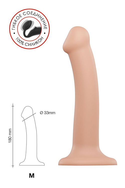 Телесный фаллос на присоске Silicone Bendable Dildo M - 18 см.