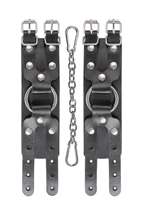 Черные кожаные наручники-браслеты с двумя ремешками