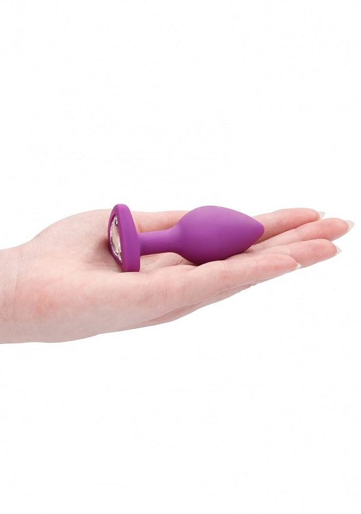 Фиолетовая анальная пробка с прозрачным стразом Diamond Heart Butt Plug - 7,3 см.