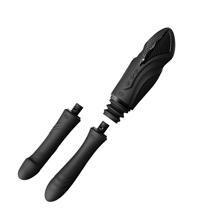 Черная секс-машина с функцией нагрева, насадками и присоской Sesh