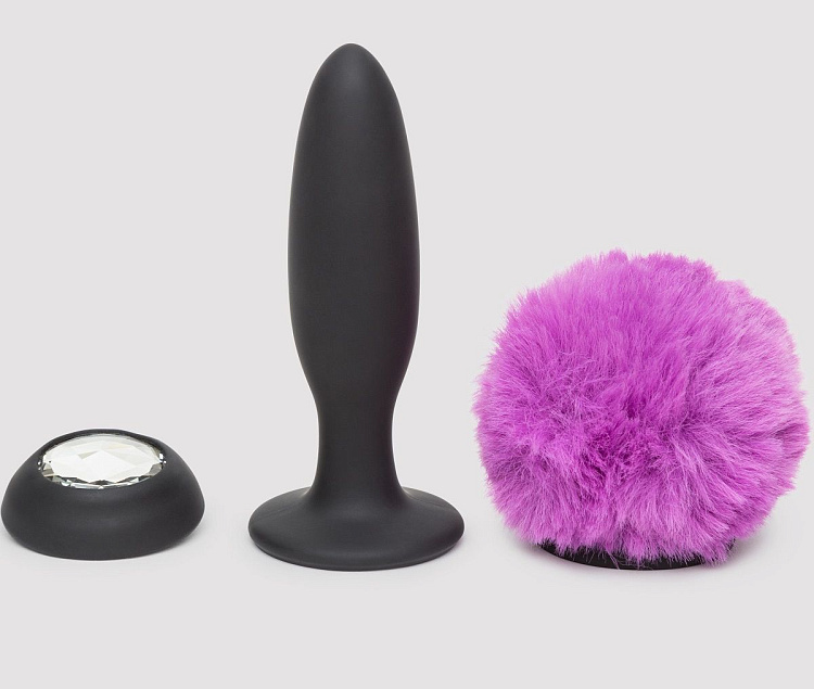 Черная анальная вибропробка Rechargeable Vibrating Bunny Tail Butt Plug Small