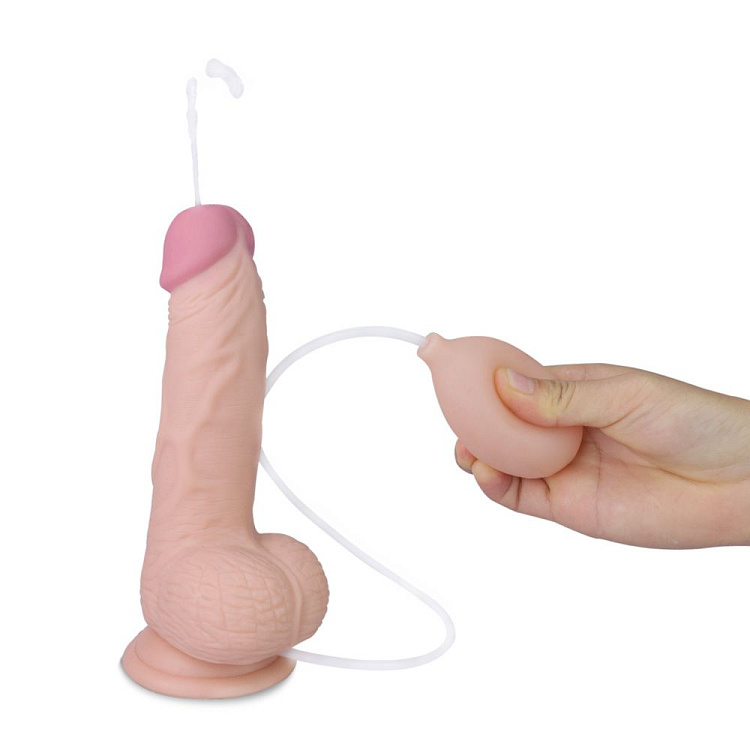 Телесный фаллоимитатор с имитацией эякуляции Soft Ejaculation Cock With Ball 8 - 17,8 см.