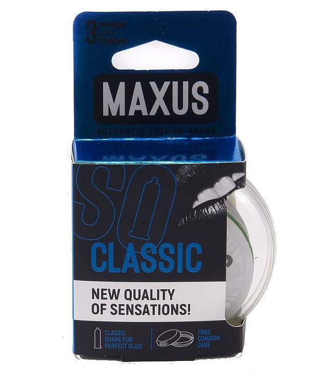 Классические презервативы в пластиковом кейсе MAXUS Classic - 3 шт.