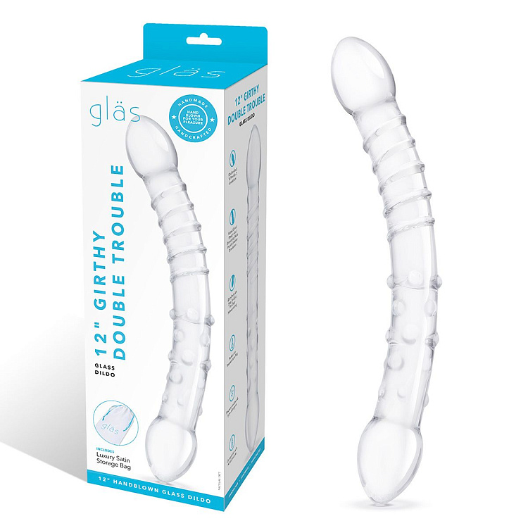 Двусторонний стеклянный фаллоимитатор 12’’ Girthy Double Trouble Glass Dildo - 30 см.