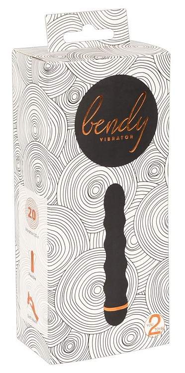 Чёрный вибратор Bendy Wavy с волнами на тельце - 17 см.