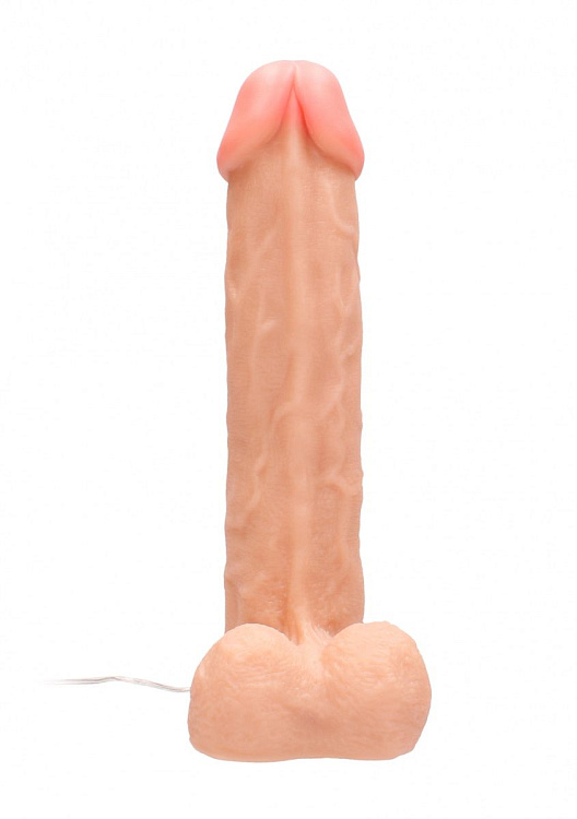 Телесный вибратор-реалистик Vibrating Realistic Cock 11  With Scrotum - 29,5 см.