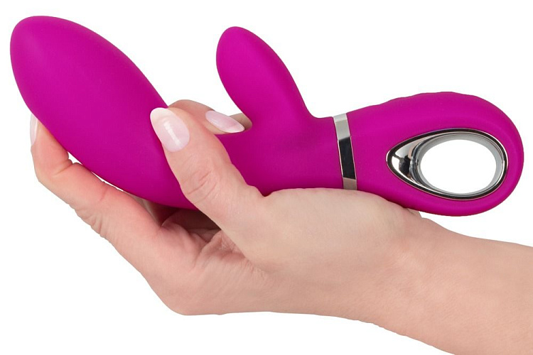 Лиловый вибратор с клиторальным отростком Super Soft Silicone Rabbit Vibrator - 20,2 см.