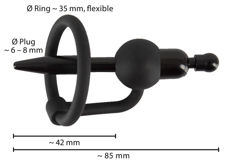 Черный силиконовый дилятор с вибрацией и кольцом PenisPlug with a Glans Ring   Vibration