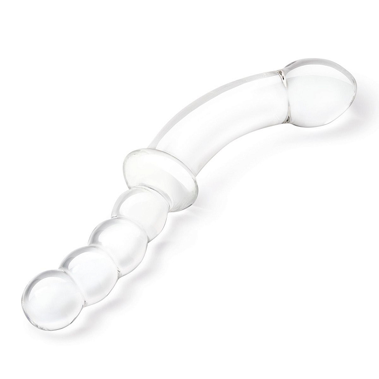 Стеклянный двусторонний фаллоимитатор 12,5’’ Girthy Double Sided Dong With Anal Bead Grip Handle - 32 см.