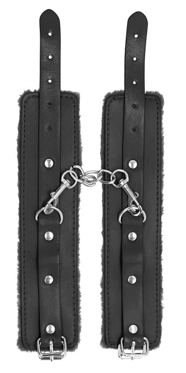 Черные наручники Plush Leather Hand Cuffs