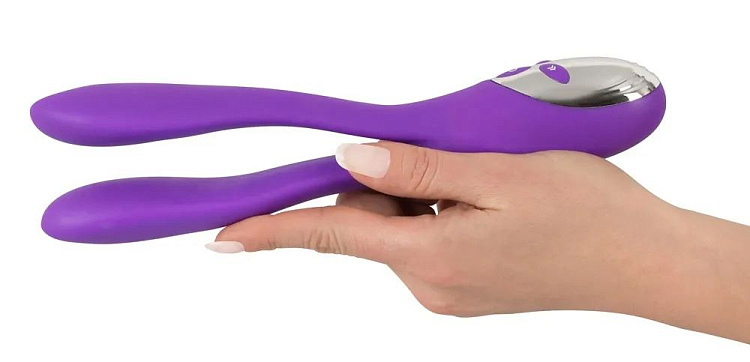 Фиолетовый сдвоенный вибратор Bendable Double Vibrator - 24,3 см.