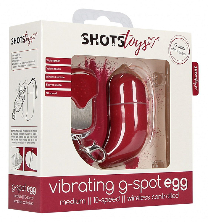 Красное виброяйцо Medium Wireless Vibrating G-Spot Egg с пультом - 7,5 см.