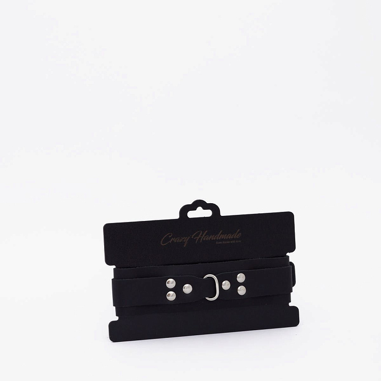 Черный ошейник из высококачественной натуральной кожи