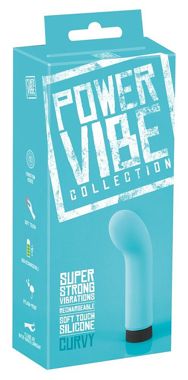 Бирюзовый мини-вибратор с загнутой головкой Power Vibe Curvy - 12 см.