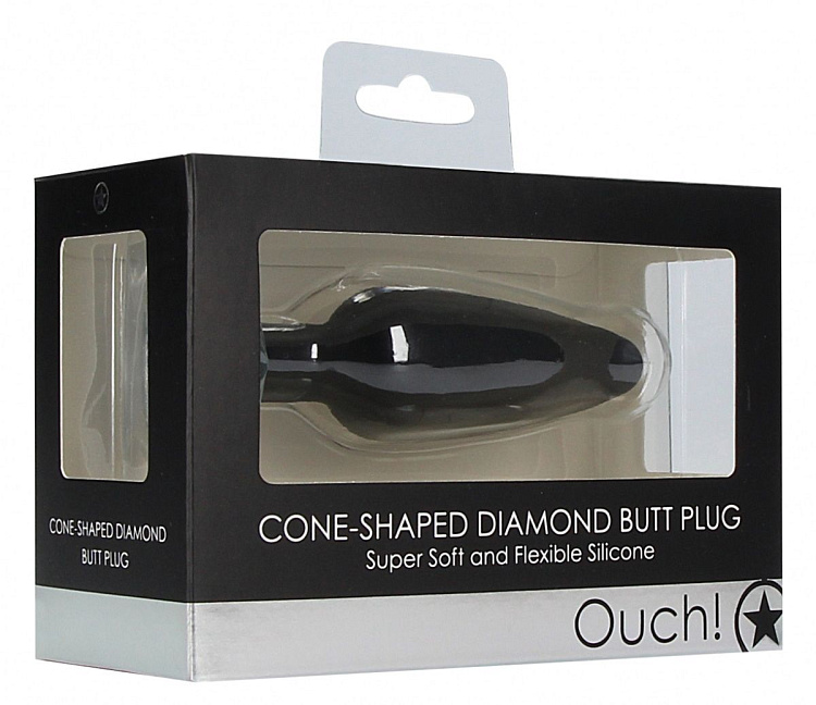 Черная анальная пробка Cone-Shaped Diamond Butt Plug - 9 см.