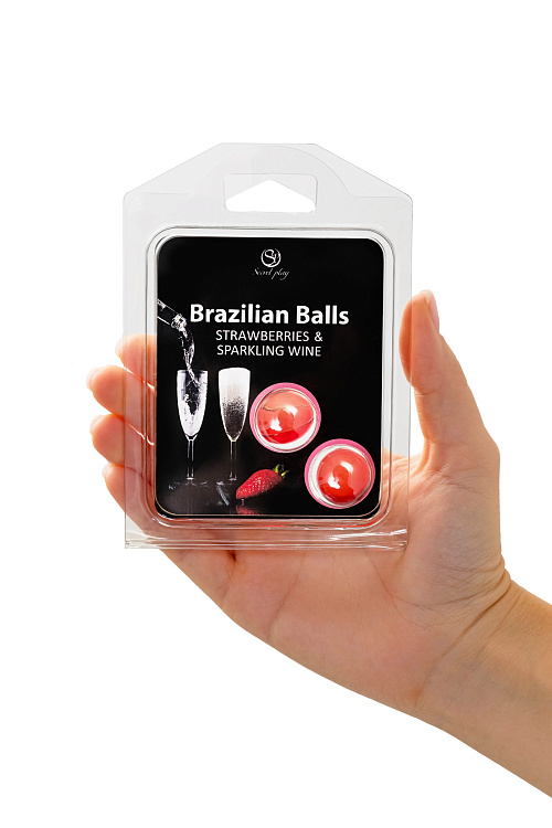 Набор из 2 шариков с массажным маслом Brazilian Balls с ароматом клубники и шампанского