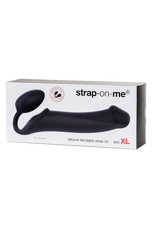 Черный безремневой страпон Silicone Bendable Strap-On XL