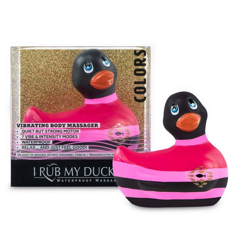 Вибратор-уточка I Rub My Duckie 2.0 Colors с черно-розовыми полосками