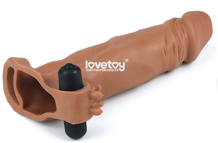 Коричневая вибронасадка-удлинитель на пенис Add 2 Pleasure X Tender Vibrating Penis Sleeve - 19 см.